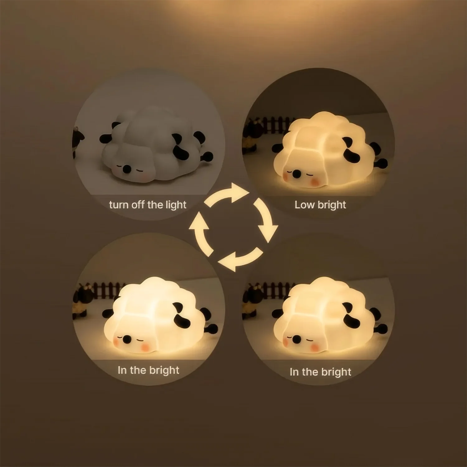 Cute LED Night Light Panda Sheep Rabbit Silicone Nightlights Timing USB Rechargeable For Bedroom Decoration Kids Birthday Gift-3