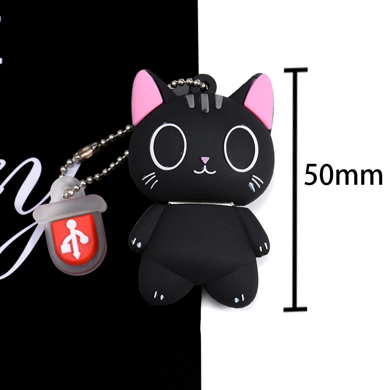 Mini Cartoon USB Flash Drive 128GB with Keychain Cute Black Cat High Speed Pen Drive 64GB Creative USB Stick Gift-3
