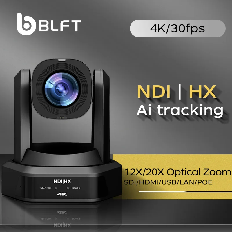 4K PTZ NDI Camera 12X 20X Optical Zoom AI Auto Tracking with PoE HDMI/SDI/USB/IP Live Streaming PTZ Camera for Church Services