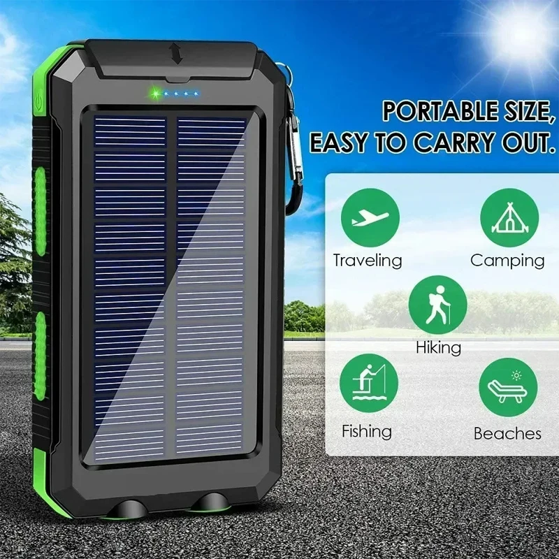 Solar Power Bank Waterproof Large Capacity Powerbank Fast Charging External Battery with SOS for IPhone Samsung Xiaomi-2