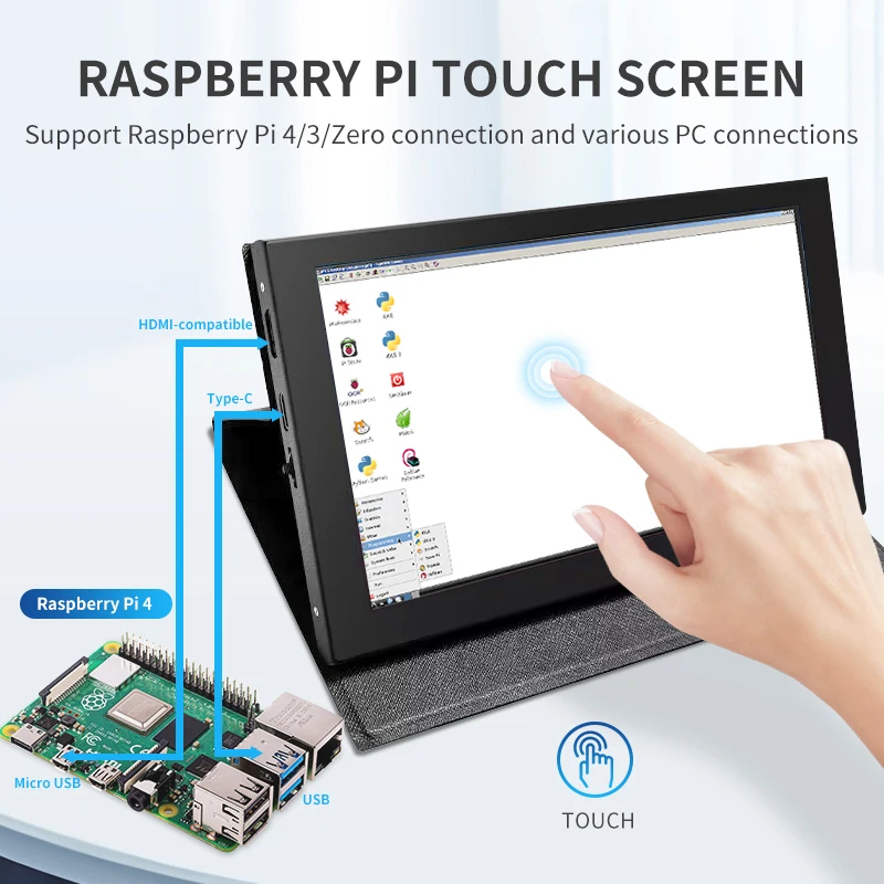 7 Inch IPS LCD Mini HDMI-compatible Universal Touch Screen for Raspberry Pi 5 4 Windows PC Display Game Console with Case Holder-2