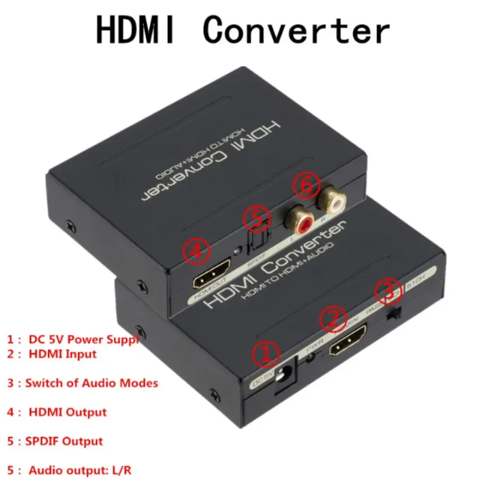 WvvMvv HDMI-compatible Audio Extractor 5.1ch 2.0ch Stereo Extractor Converter Optical TOSLINK SPDIF + L/R Audio Splitter Adapter-2