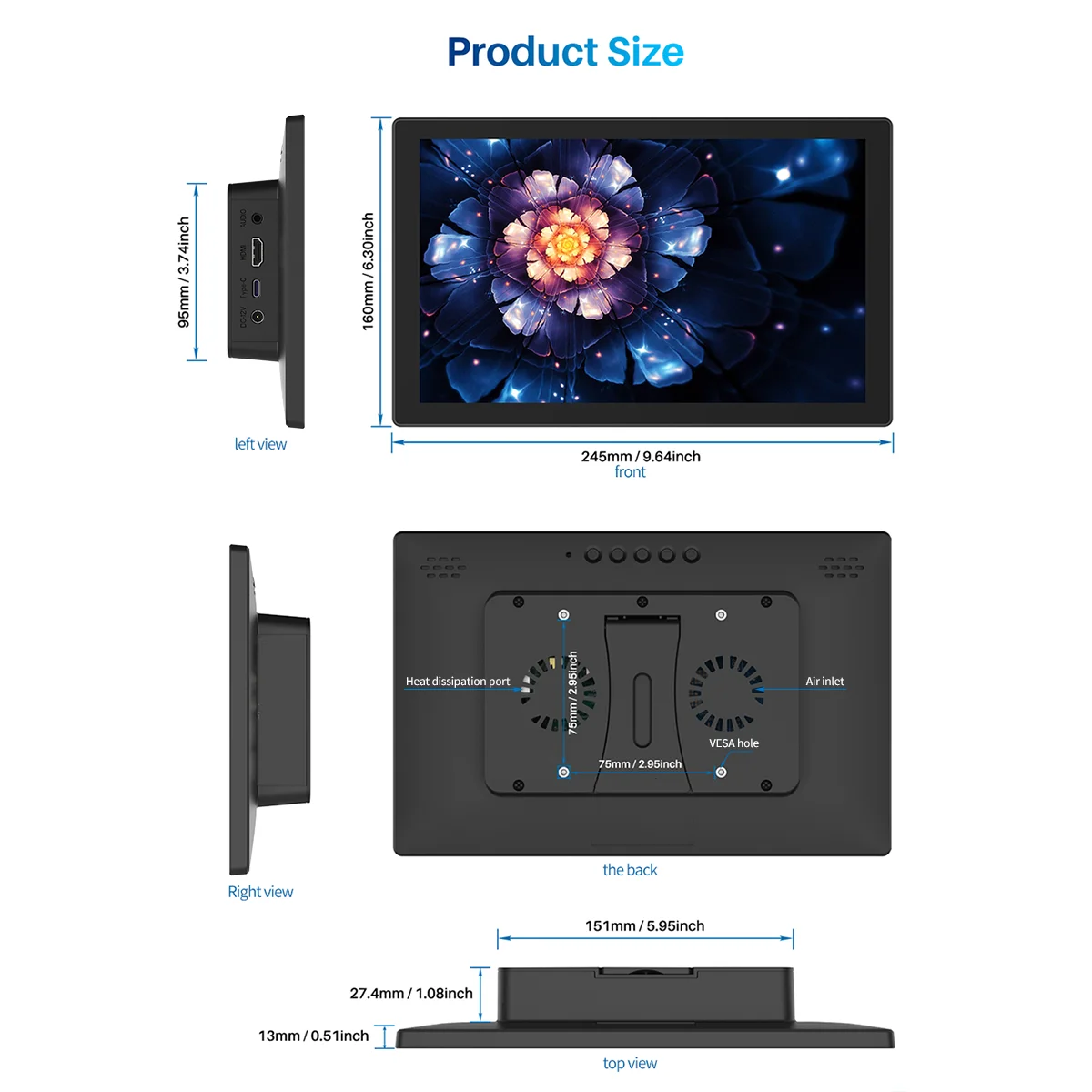 Unew 10.1 inch Raspberry Pi Touch Screen Monitor 1920x1200 IPS  Display HDMI Type-C USB-C for compatible Banana Win Pi 5 4 3 A+-4
