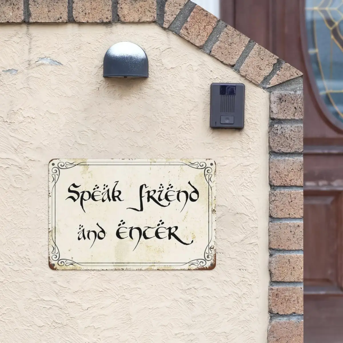 Vintage Style Funny Tin Sign, Speak Friend and Enter, Door Sign Gift for LOTR Fans, Metal Signage 8x12 Inches-2