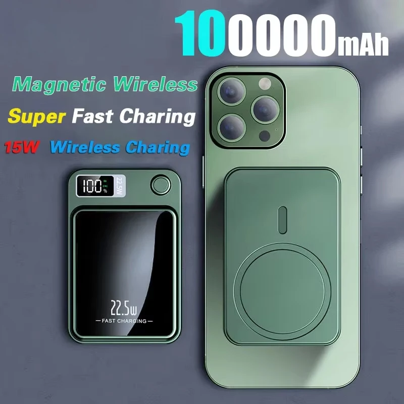 New 100000mah Capacity Power Bank Magnetic Wireless 22.5w Ultra Super Fast Charging Powerbank For Iphone Samsung Huawei Xiaomi-3