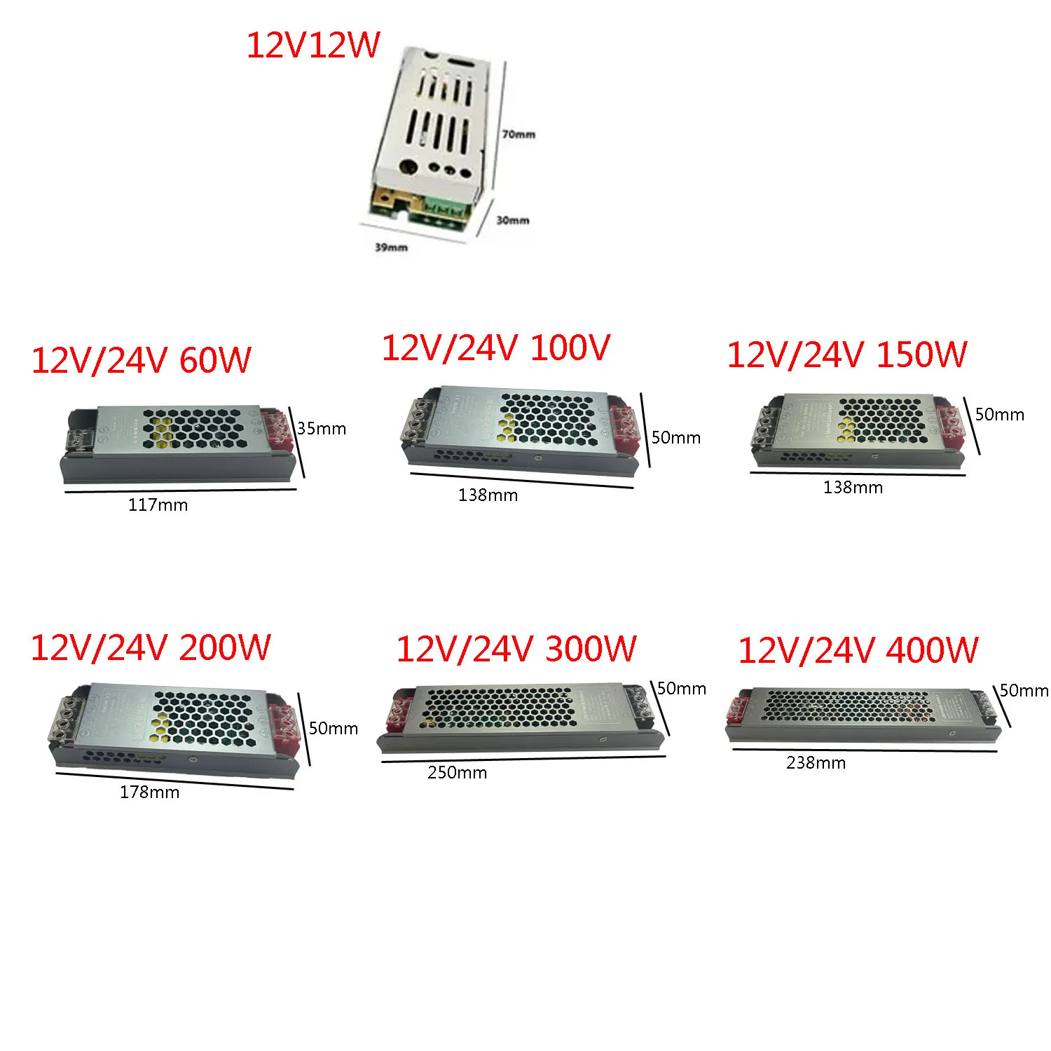DC 12V 24V Switching Power Supply AC110-250V Mute Lighting Transformers 60W 100W 200W 300W 400W LED Light Driver Power Adapter-2