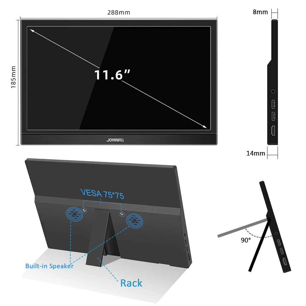 11.6 Inch Portable Touch Monitor 1366x768 60Hz Plastics Computer Dispaly HDMI-Compatible For Laptop PC Xbox Switch Gaming Screen-6