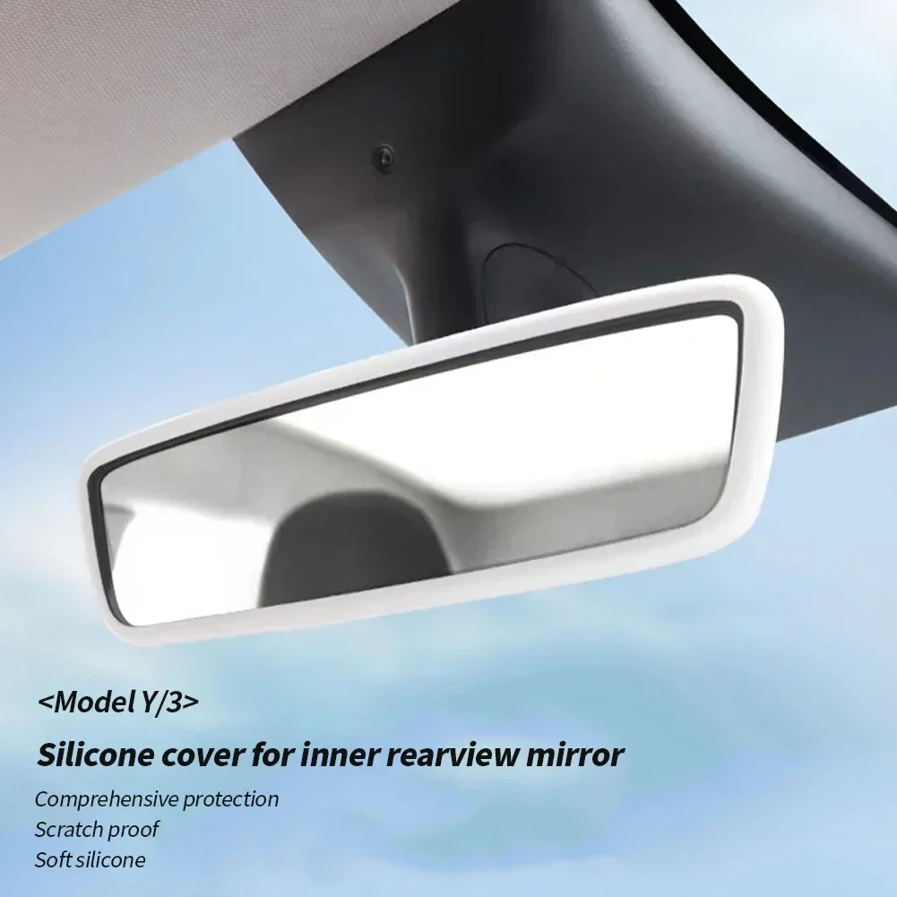 Silicone Rear View Mirror Protector Frame for Tesla Model 3 Y S X Center Console Accessories Interior Rearview Cover Rubber Case-5