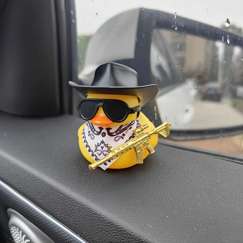 1PC Cute Black Hat Scarf Yellow Duck Car Accessories, Car Decorations, Novice Driver Gifts, Festival Gifts-3