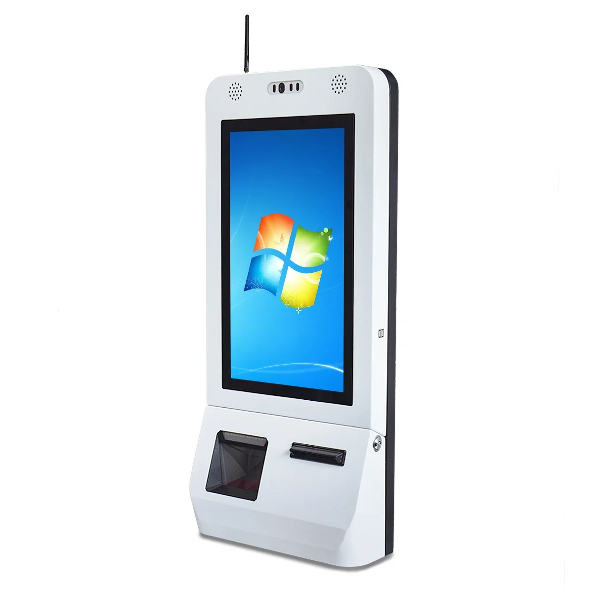 customized desktop or floor standing 21.5 inch touch self service kiosk with POS terminal holder barcode qr code scanner-2