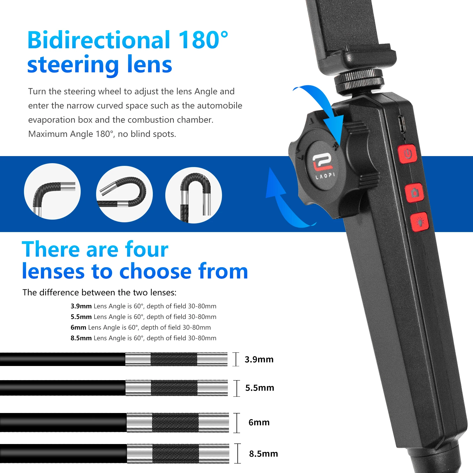 WIFI 360° Two-Way Rotary Articulating Endoscope Camera HD 1080P Car Inspection Industrial Endoscope With 6 LED For IOS Android-3