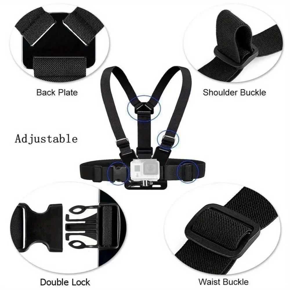 Chest Head Strap Belt For GoPro Hero 12 11 10 9 8 Action Camera Xiaomi Yi 4K Sjcam Sj4000 Insta360 Accessories With J-hook Mount-6