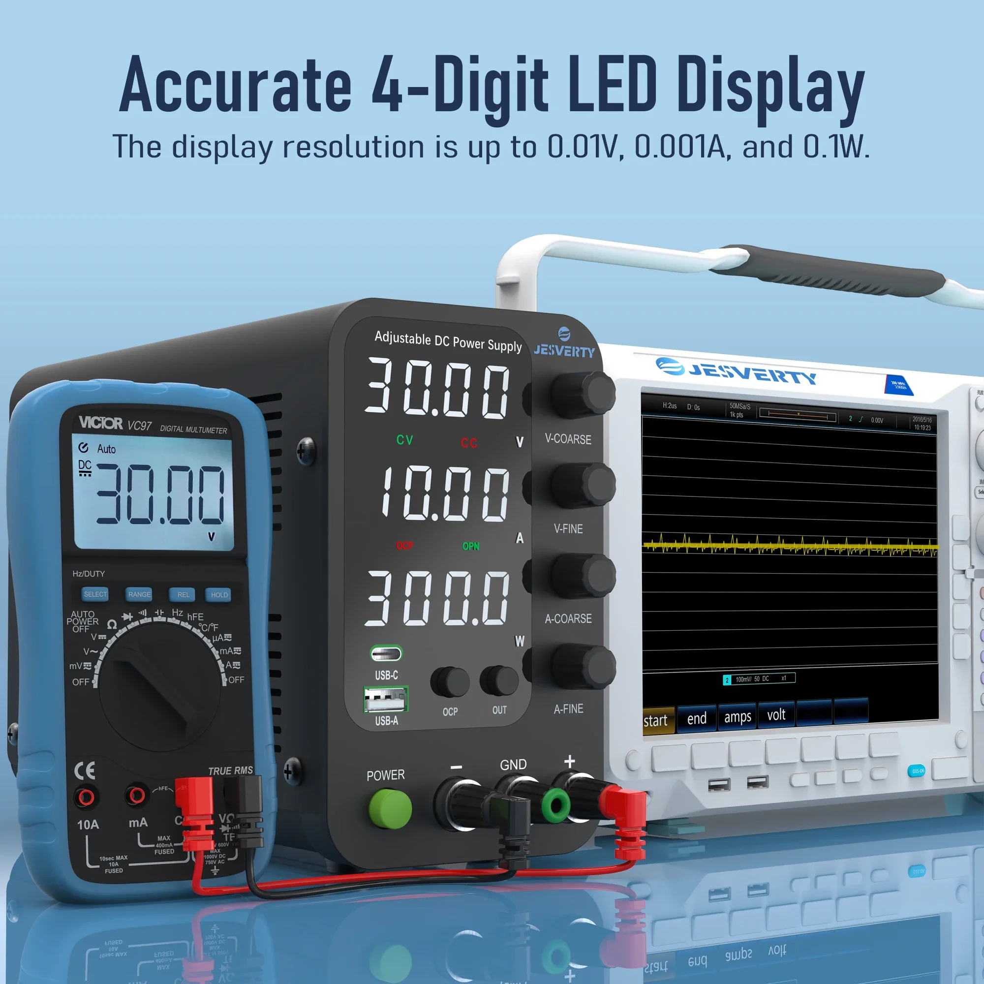 Jesverty DC Lab Power Supply 30V 60V 120V Bench Power Supply Encoder Regulate Voltage and Current Dual Input Voltage 220V/110V-4