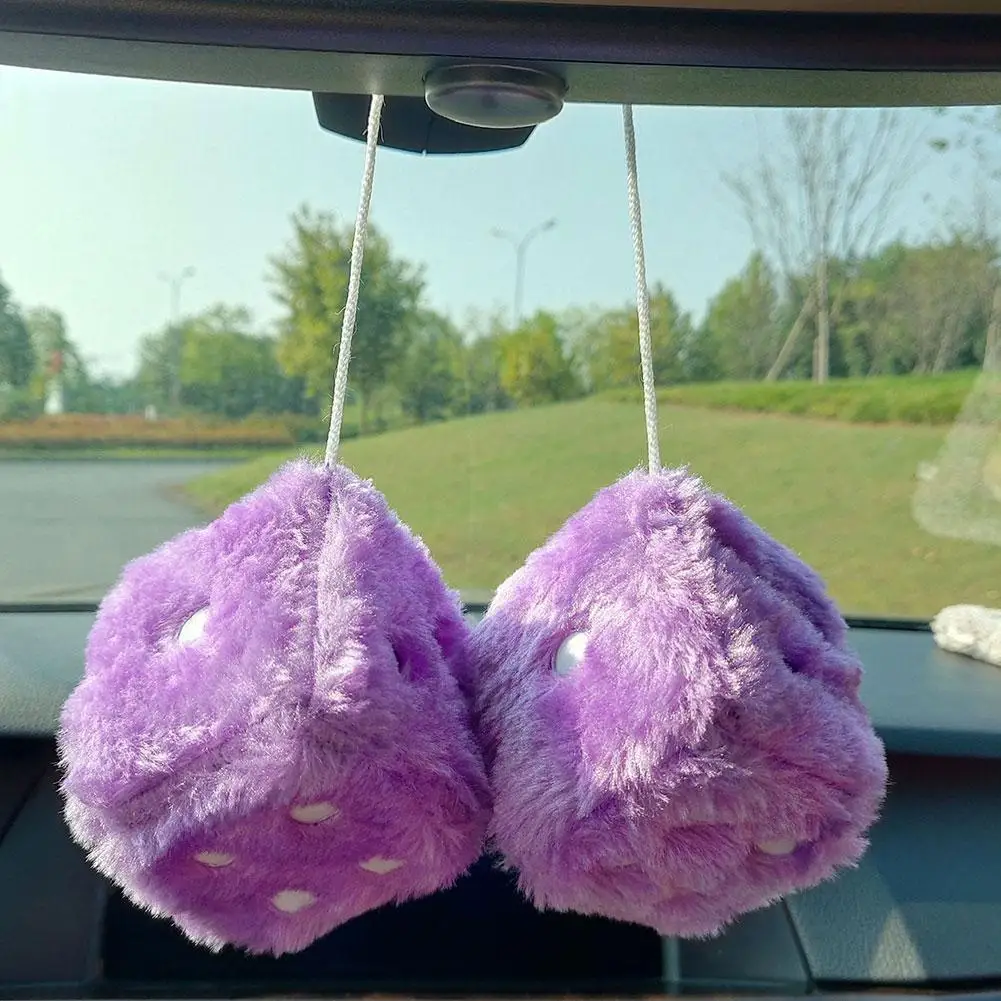 Long Hair Hot Stamping Dot Dice Plush Toy Cube Pendant Car Ornament Sieve Anime Car Decoration Accessories-6
