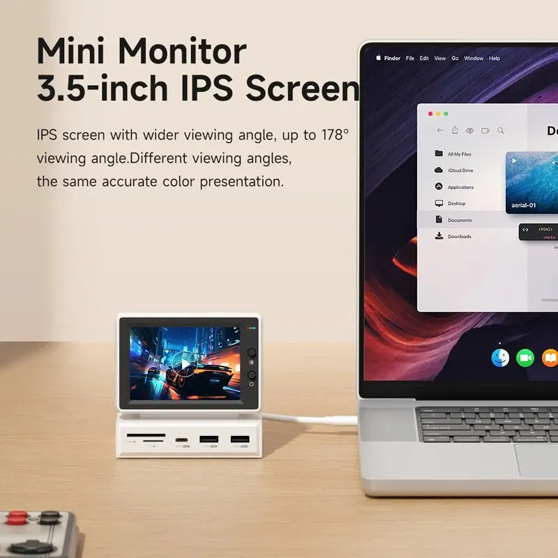 Hagibis 3.5inch IPS Mini Screen AIDA64 Mini PC CPU RAM HDD Data Monitor Display Sub Screen with USB C Hub for Laptop PC MacBook-4