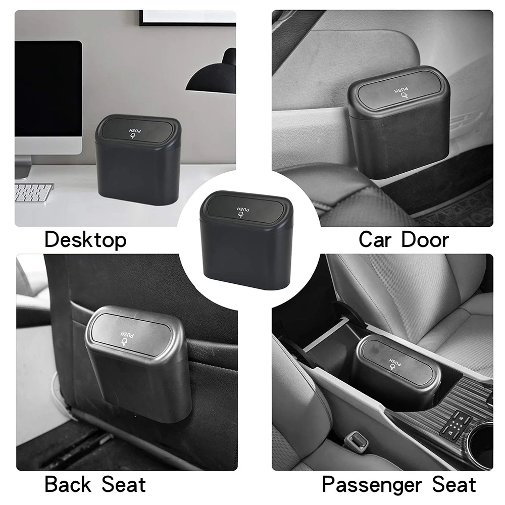 Portable Hanging Mini Car Trash Can,Wastebasket Trash Can with Lid, for Car Office Home,Auto Storage Bin Accessories-2