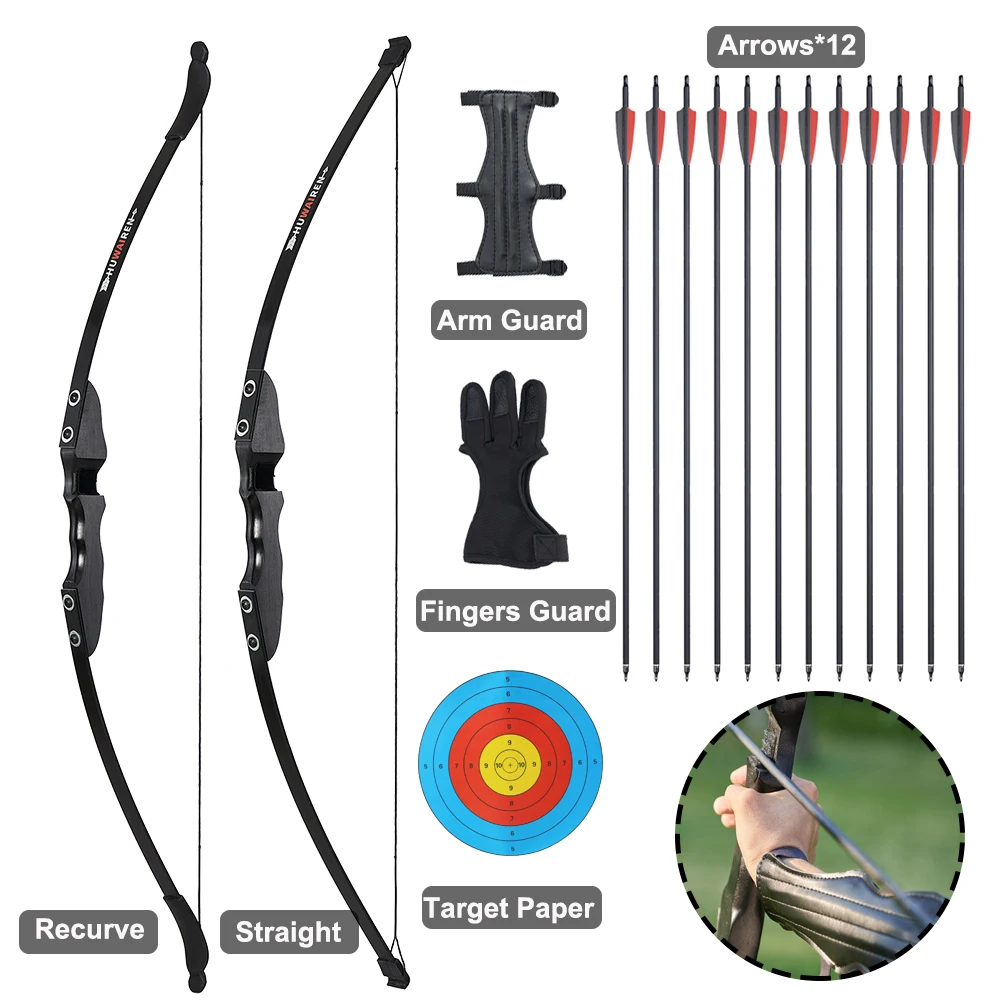 Archery Bow and Arrow 30/40lbs Take-Down Recurve/Straight Bow with 12x Carbon Arrows Shooting Practise Hunting Game Accessories
