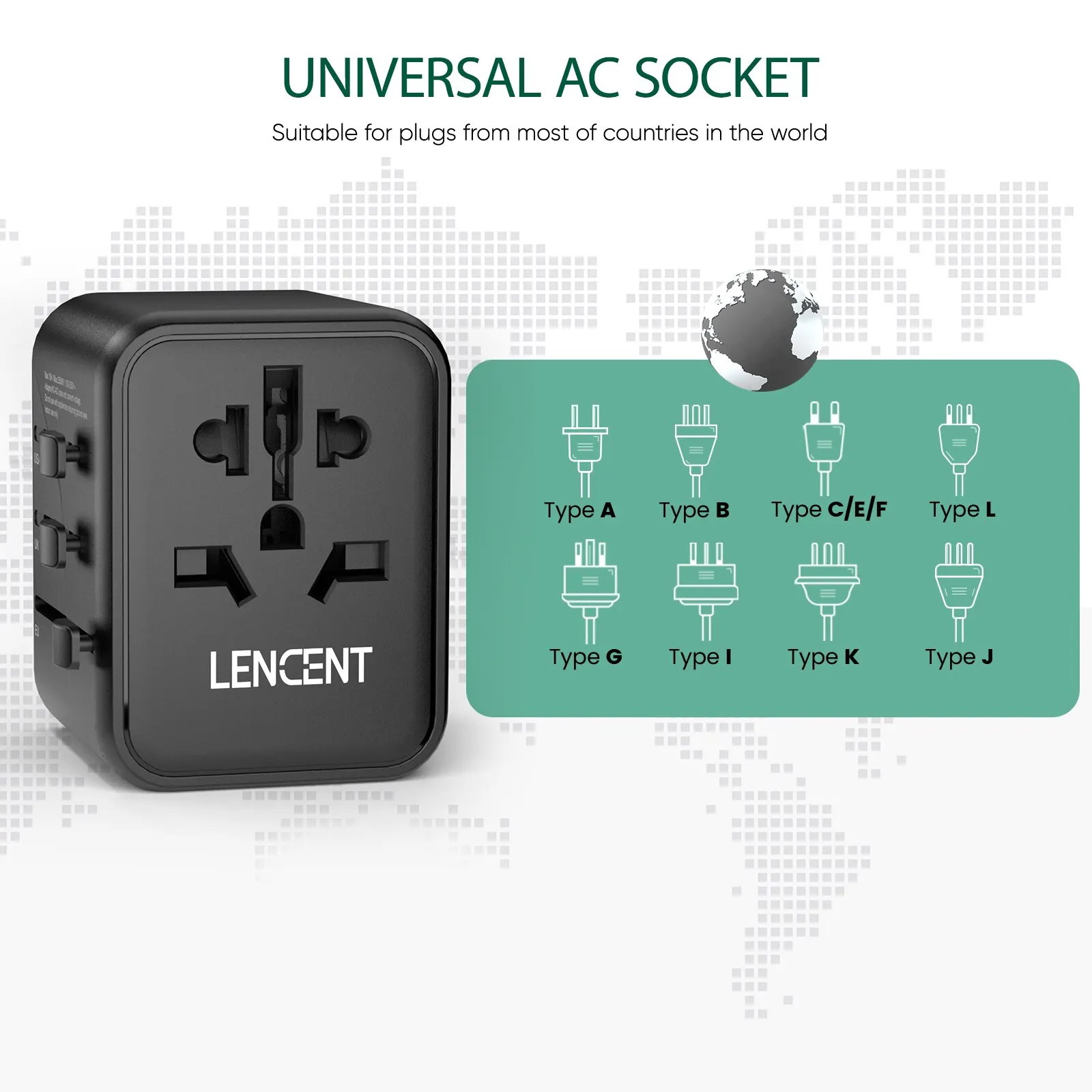 LENCENT International Travel Adapter with 2 USB Ports All-in-One Travel Charger Power Adapter EU/UK/USA/AUS Plug for Travel-4