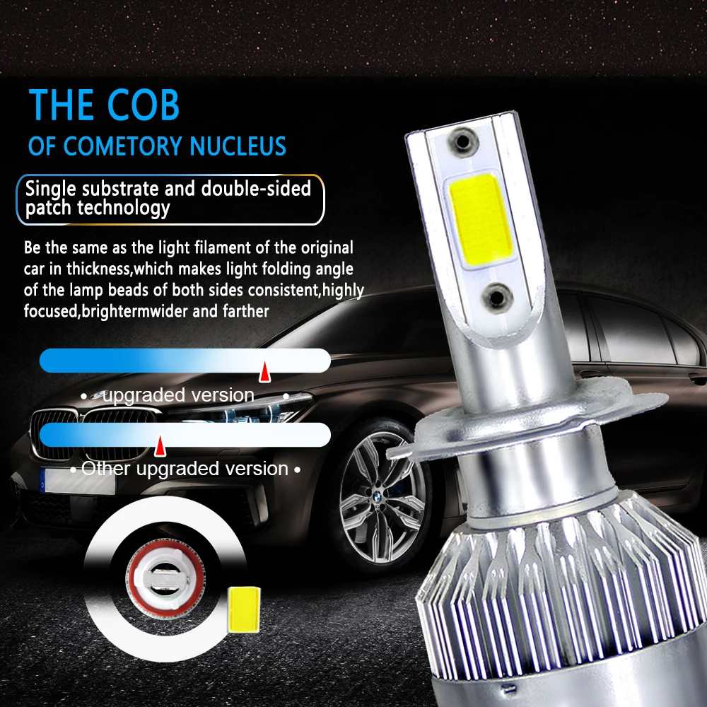 2pcs C6 72W H11 H4 Hi/Lo H1 H7 COB LED H11 HB3 9005 HB4 9006 Car Headlight Bulbs Car Fog Light 12V 7200LM Auto Headlamps-2