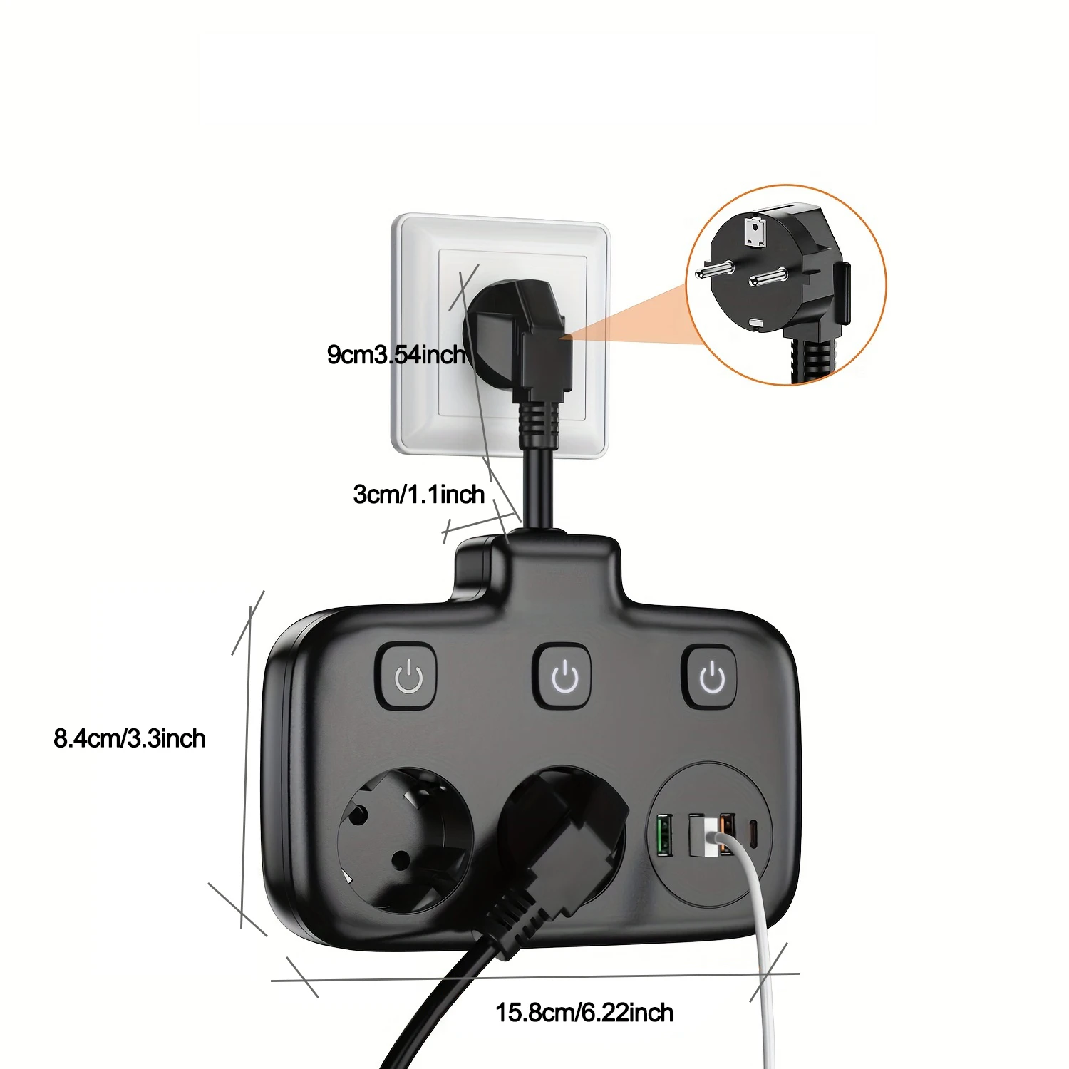 EU KR Plug Power Strip AC Outlets Multitap Electrical Wall Socket Extension Cord With USB C Ports Fast Charging Network Filter-6
