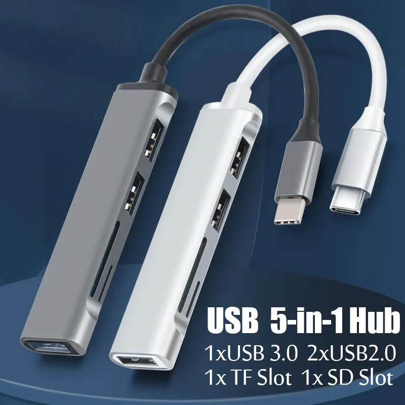 Type C HUB USB HUB USB 3.0 USB 2.0 TF / SD 5 Port Multi Splitter OTG For Lenovo HUAWEI Xiaomi Aluminum Alloy USB 3.0 Hub for PC-5