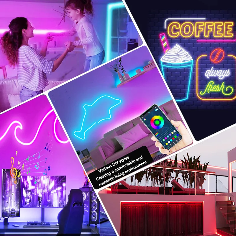 DC5V RGBIC Neon LED Strip Lights Neon Rope Light with Music Sync DIY RGBIC Dreamcolor Chasing Strip Tape for Home Decor Lighting-6