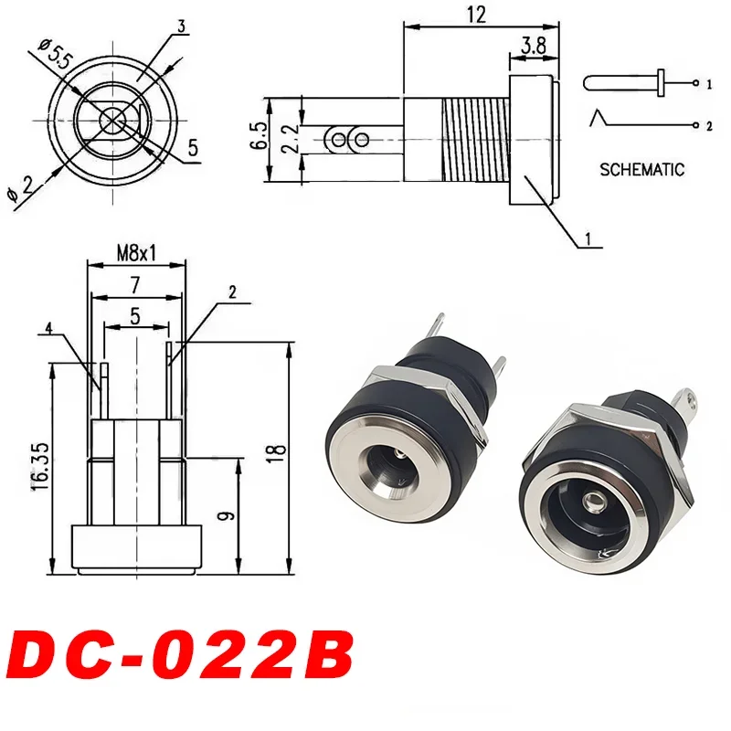 10Pairs DC Power Supply Jack Socket Female Panel Mount Connector 3-Pin 5.5x2.1mm 5.5mm*2.5mm Male DC Power Plug-3
