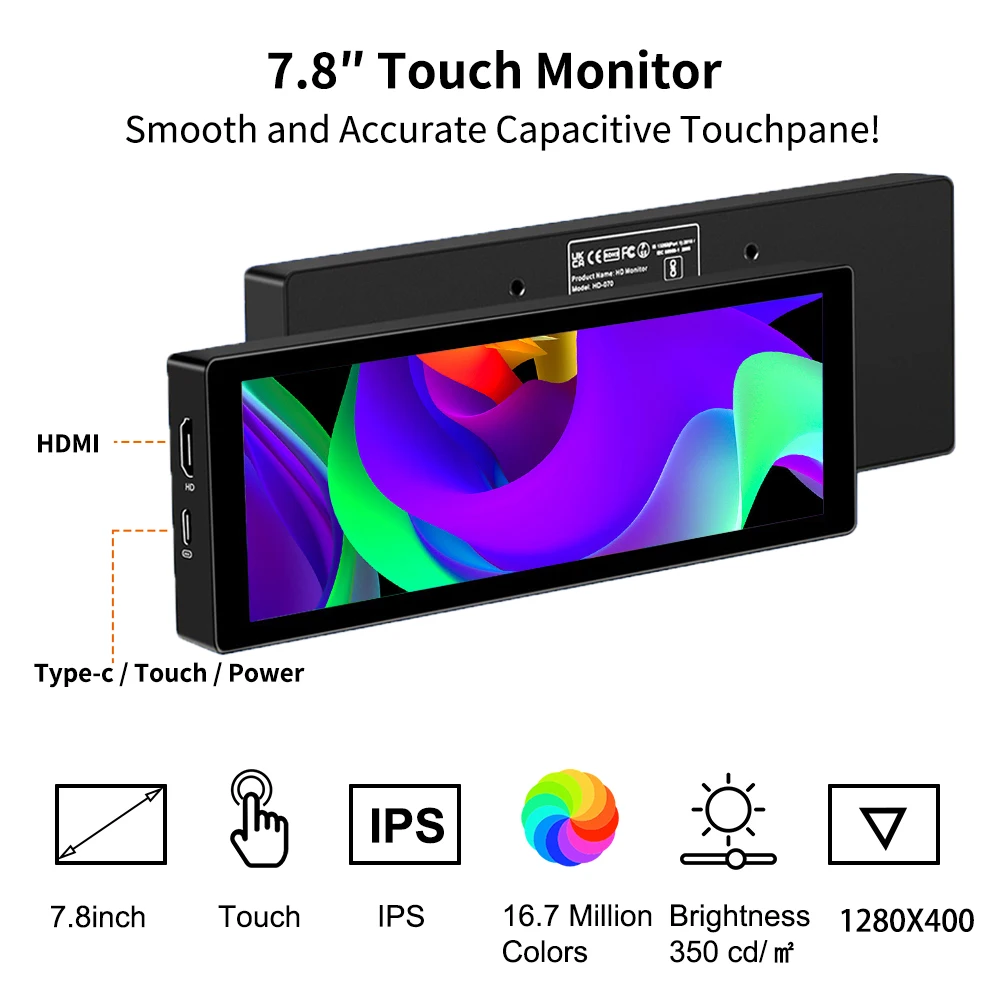 7.8 inch Long Wide Touch screen Monitor HDMI PC Temperature Display PC Sensor Panel Display Small Extender Monitor-2