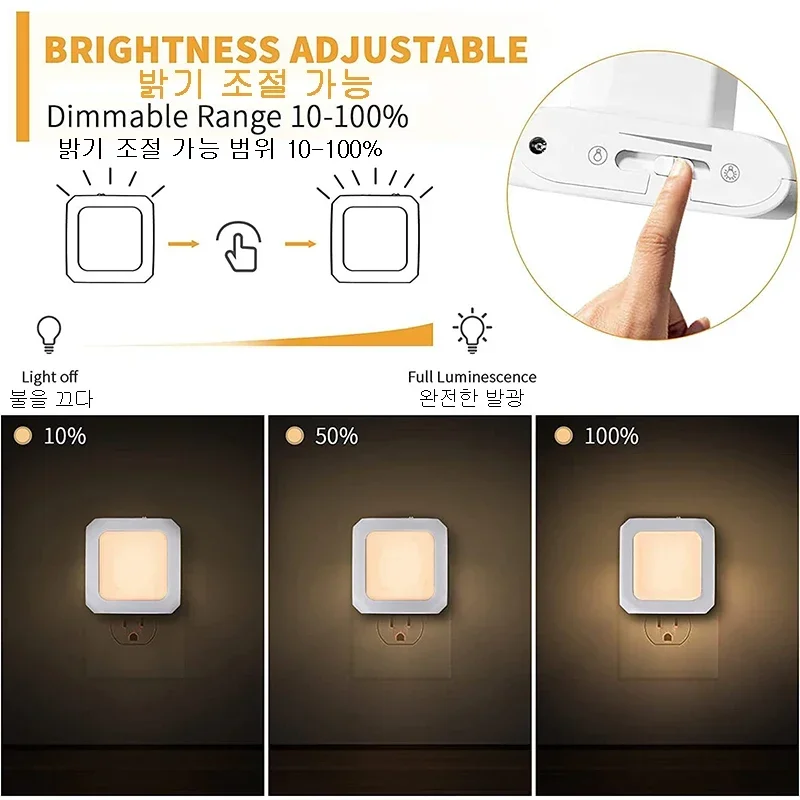 Mini LED Night Lights Plug in Light Dimmable Lamps Energy Saving Square Lamp Under Cabinet Light Kitchen Living Room Aisle WC-2