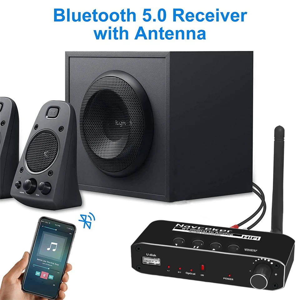 2024 Best DAC Digital to Analog Audio Converter Bluetooth Receiver Optical Toslink USB Disk to RCA 3.5mm Jack Stereo Adapter-4