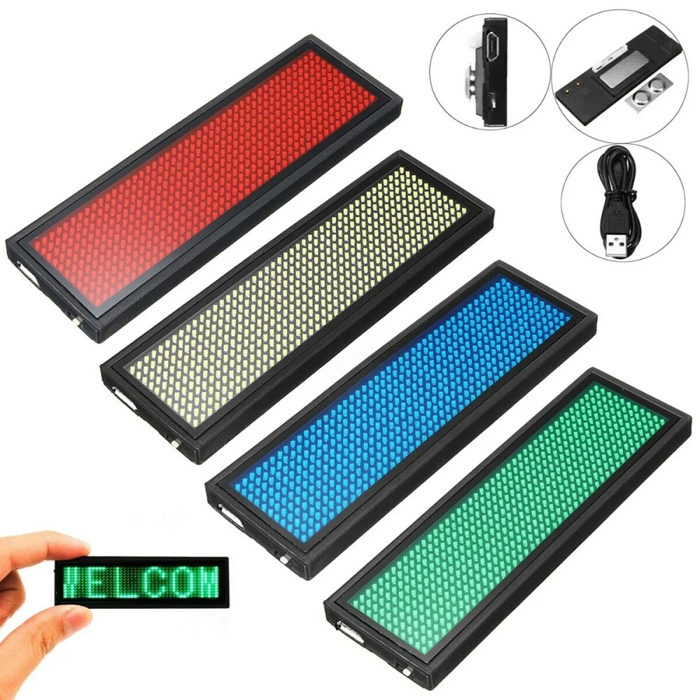 Daakro Top Led Luminous Signs Tag Mini LCD Digital Lamp Programmable Rechargeable Scrolling Message Tag Badge for Festival Party