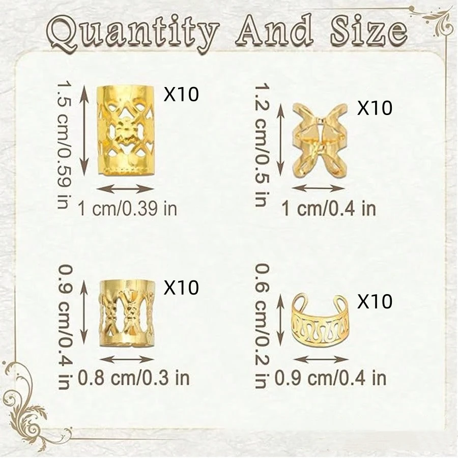 40PCS Alloy Hair Jewelry Hair Cuffs For Braids Metal Dreadlock Beads Hair Cuffs Rings Multi Style Braids Accessories-6