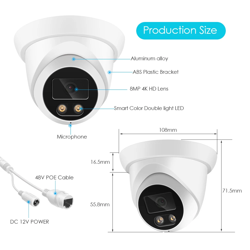 New 4K 8MP IP Camera Audio Outdoor POE H.265 Onvif Wide Angle 2.8mm AI Color Night Vision Home CCTV Video Surveillance Security-2