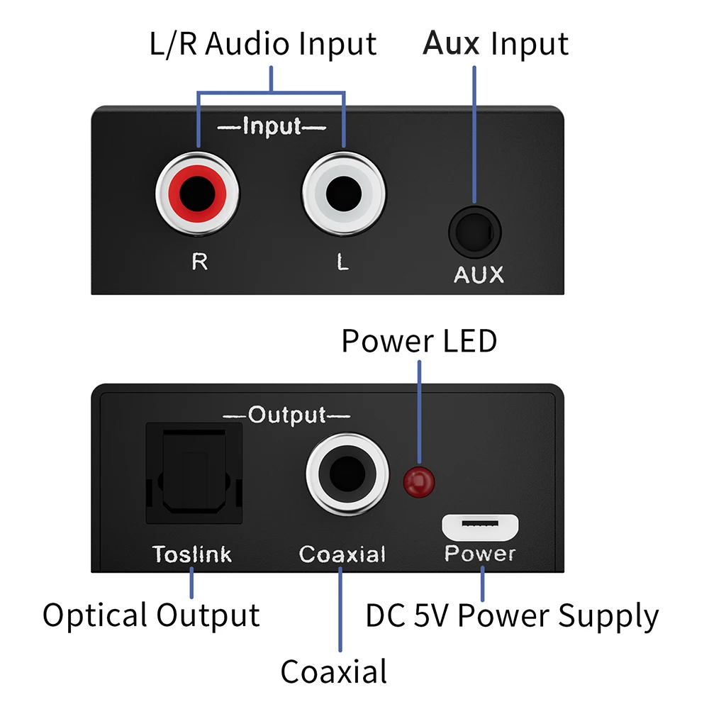 Analog to Digital Audio Converter 3.5MM Aux+L/R RCA to Toslink Coaxial Digital audio converter Stereo Audio to Digital Audio-6