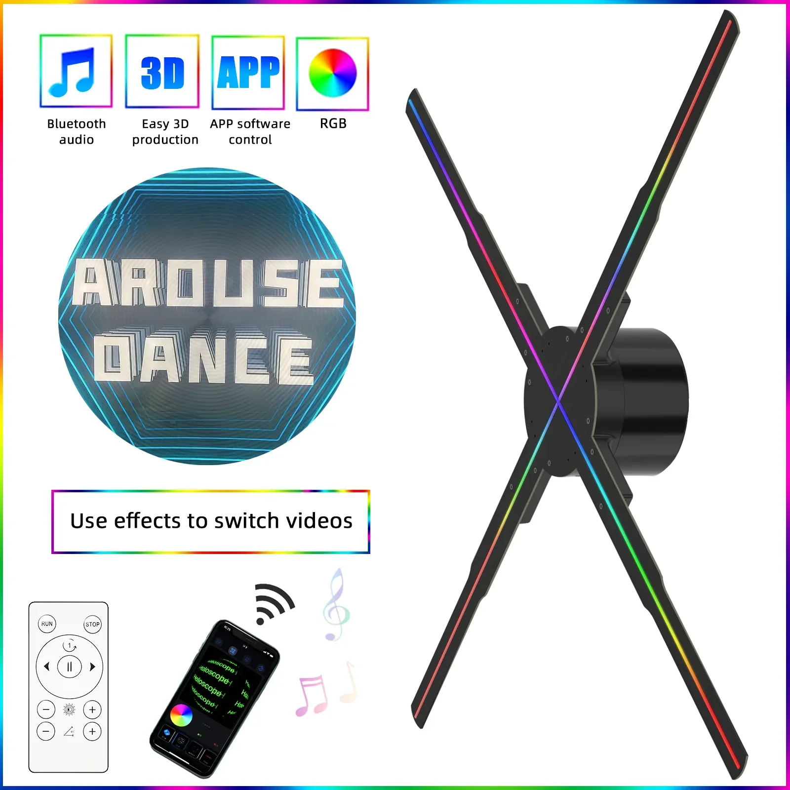 3D Fan Hologram Projector Wifi Display Advertising Logo Light Led Sign Holographic Lamp Three-Dimensional Projectors P50-6