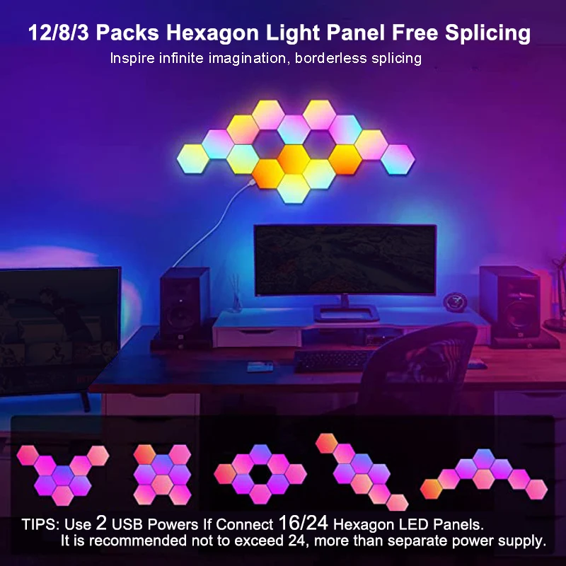 RGB LED Hexagon Light Bluetooth Indoor Wall Light APP Remote Control Night Light Computer Game Room Decoration Bedroom Bedside-5