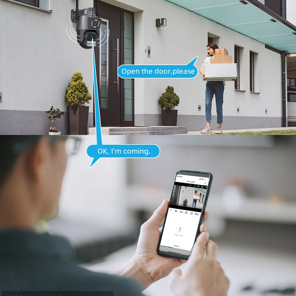 4K HD Dual Lens WIFI Camera 2K Dual Screen PTZ Camera Outdoor Auto Tracking Security Camera Waterproof Surveillance ICSEE-3