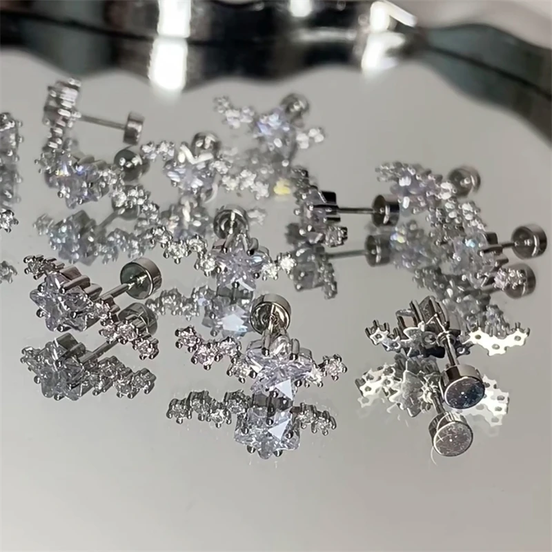 1pcs Quality Shiny Zircon Arc Shaped Cochlear Ear Bone Nail 316L Stainless Steel Earring for Women Waterproof Hypoallergenic-4