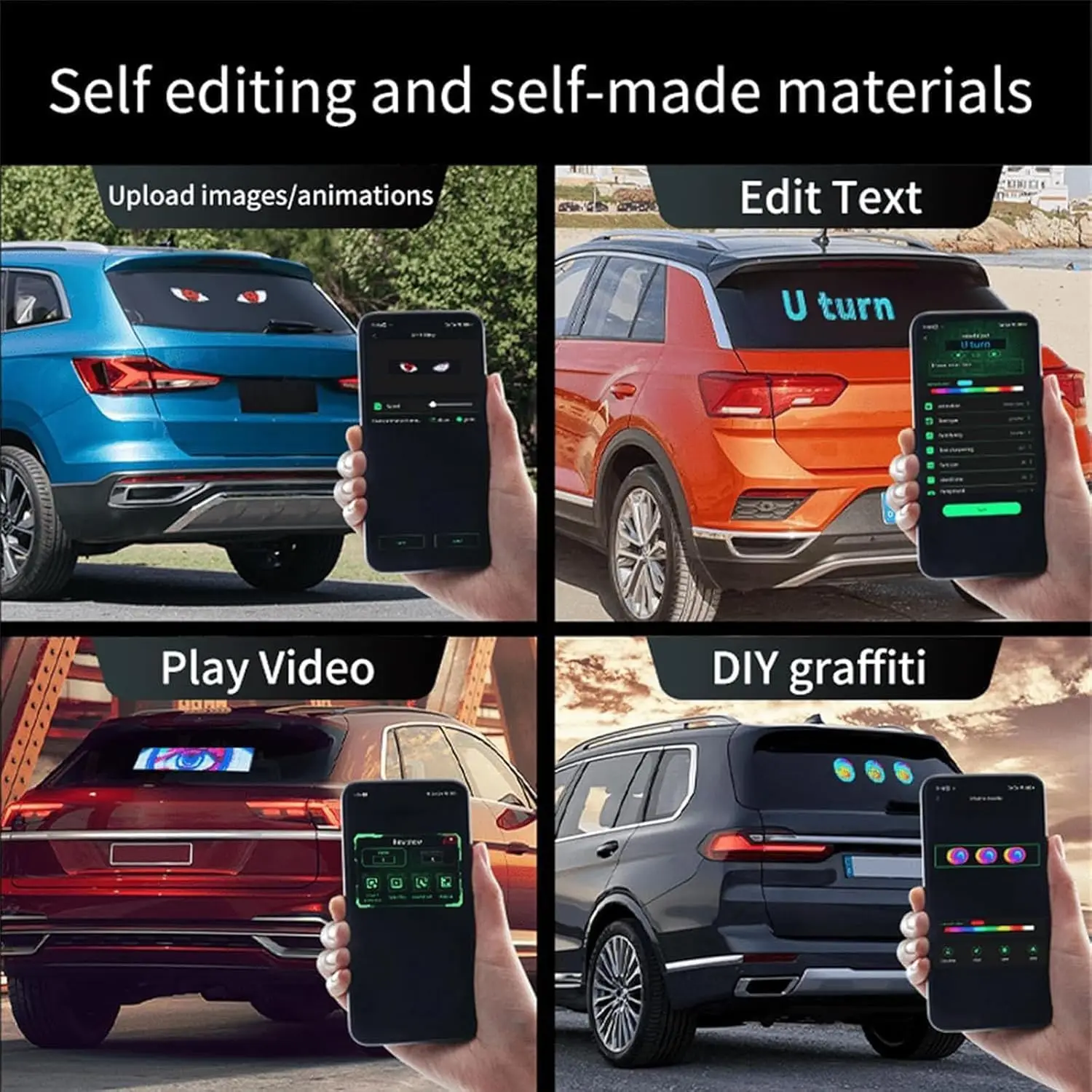 Car LED Matrix Pixel Flexible Panel Night Light DIY Programmable Display Bluetooth App Control Logo Light Car Windows Bars Party-5