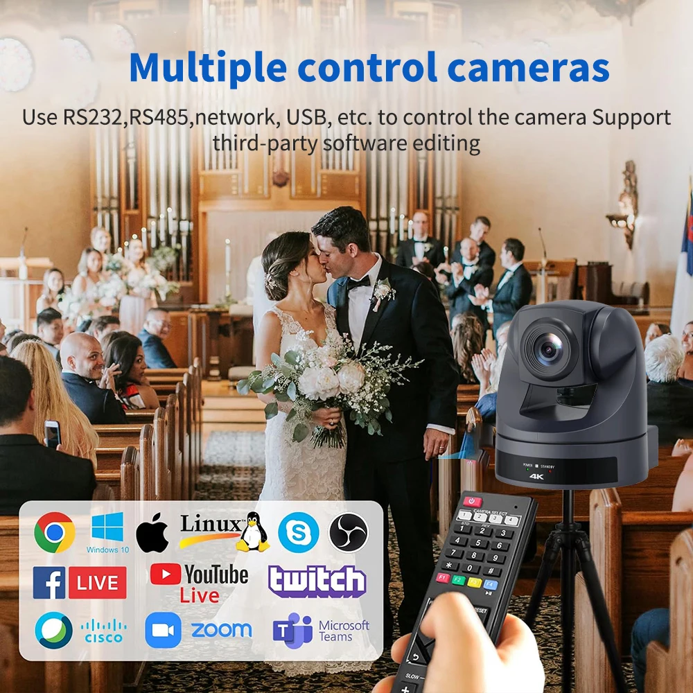 4K30fps AI Auto Tracking PTZ Video Camera USB HDMI LAN 20x Zoom Conference Camera Support POE for Meeting Church Live Streaming-6