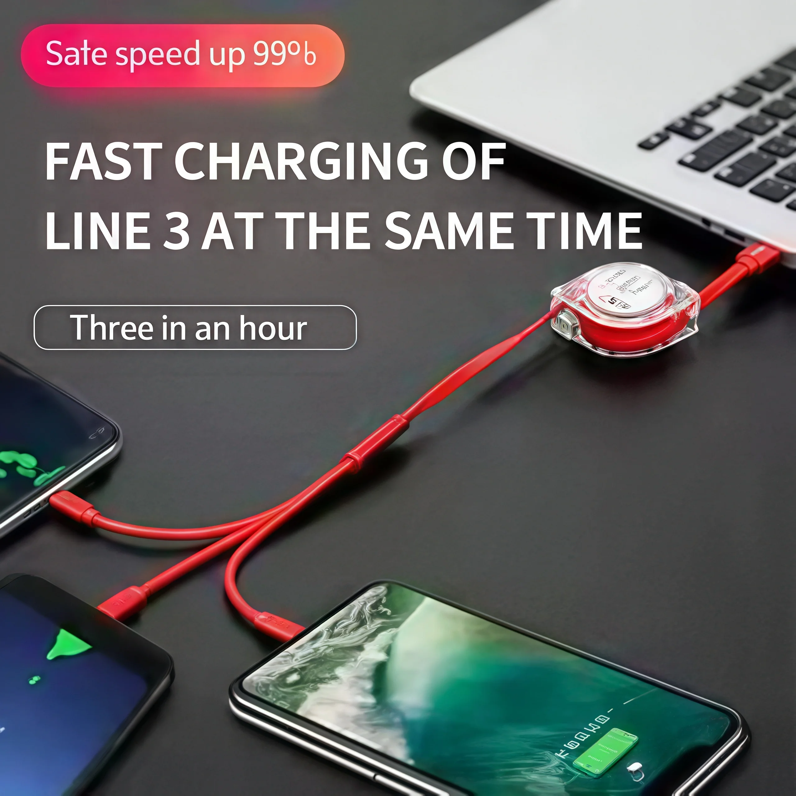 3-in-1 Telescopic USB Fast Charging Cable for iPhone 15/Samsung S23/Huawei, Type-C & Android Phone, 3A Nylon-Braided Durable Cha-5