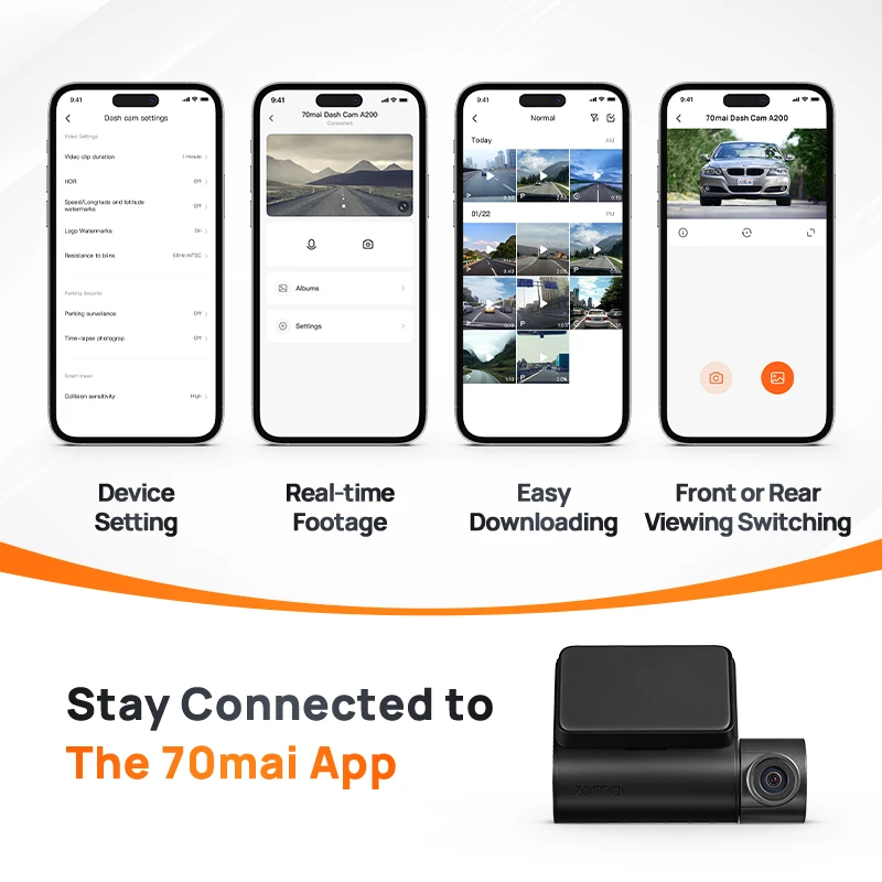 Global 70mai Dash Cam A200 Dual-channel Record 1080P HDR 2'' IPS Screen 24H Parking Monitor 70mai Car DVR A200 WIFI APP 130° FOV-6