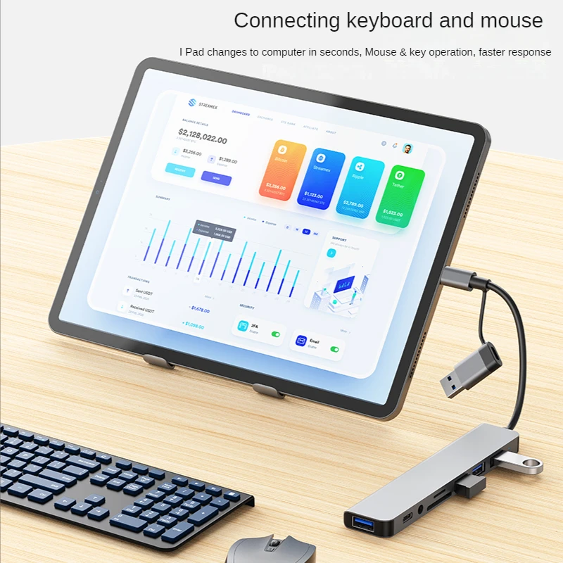 USB 3.0 Type C Adapter Docking Ststion USB 2.0 Port TF SD Card Reader Audio Output Multi-hub Splitter  for Macbook Pro Computer-3
