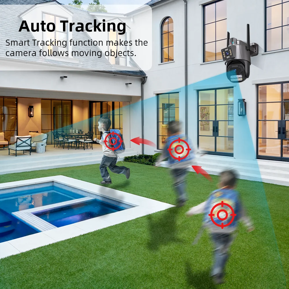4K HD Dual Lens WIFI Camera 2K Dual Screen PTZ Camera Outdoor Auto Tracking Security Camera Waterproof Surveillance ICSEE-2