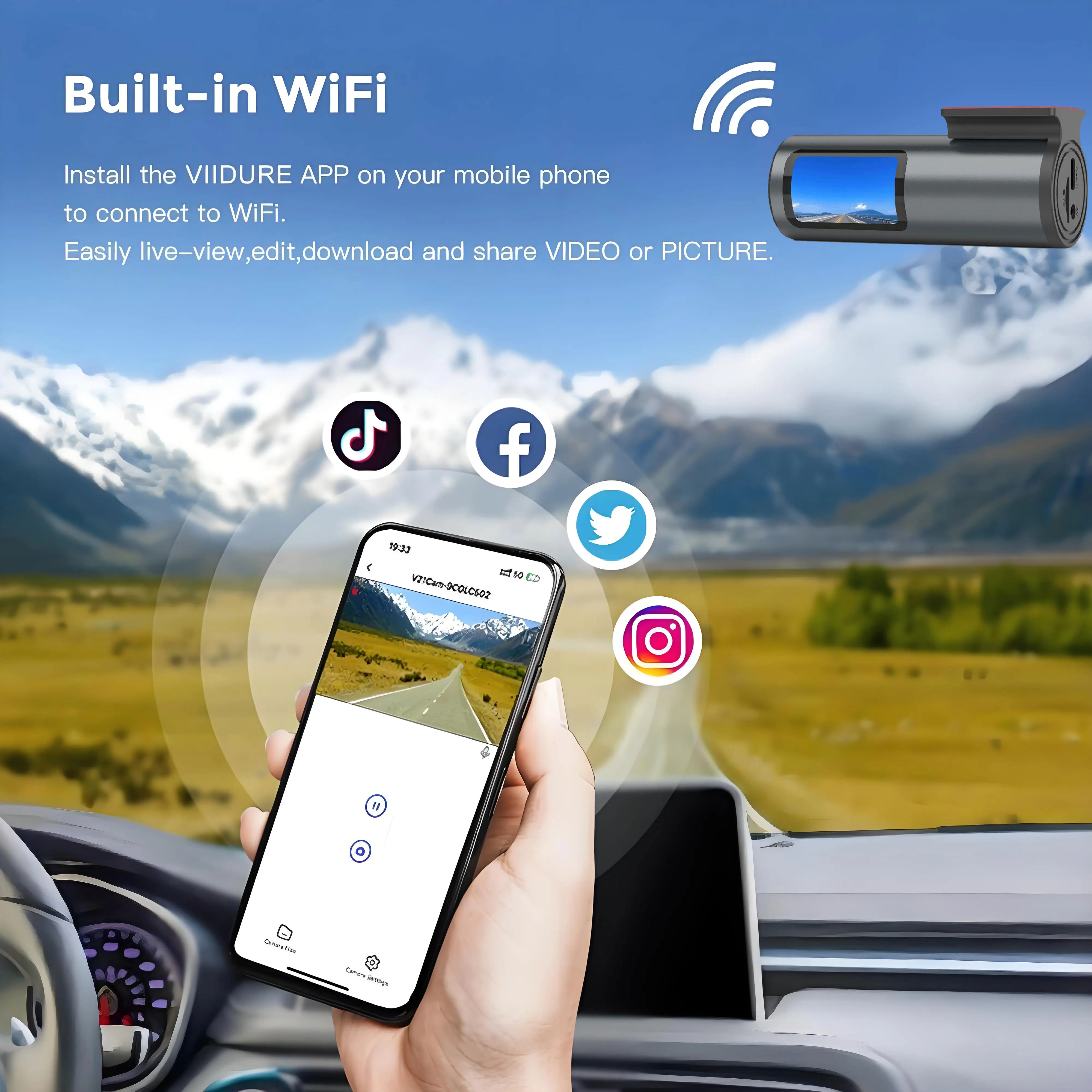 4K WiFi Front Dash Cam with APP Control 24H Parking Monitor GPS 140°FOV Mini Car DVR Night Vision Loop Recording-5