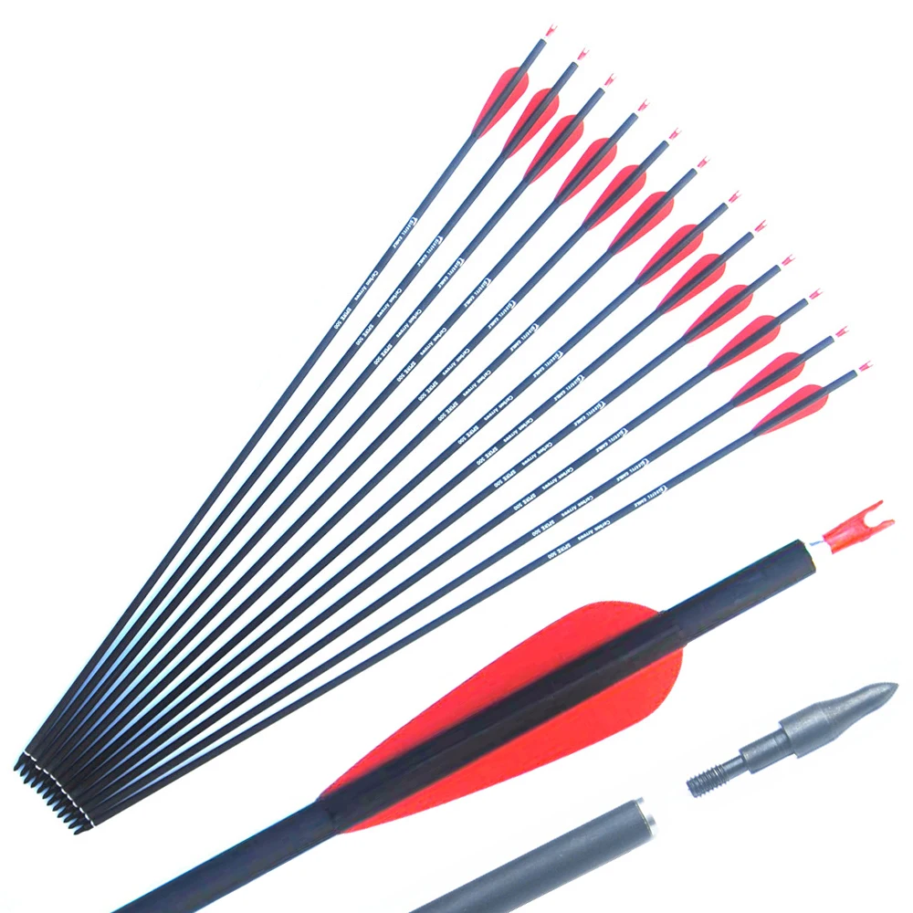 28"30"31" Archery Carbon Arrows with Adjustable Nock and Replaceable Points for Recurve Compound Bow Hunting Shooting