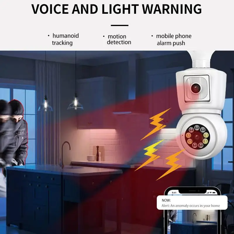 8MP E27 Bulb WiFi Camera 4K Dual Lens Dual Screen Cam Auto Tracking Two Way Audio Night Vision CCTV Security Protection ICSEE-4