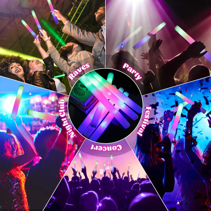20/30/60Pcs LED Glow Sticks Bulk Colorful RGB Glow Foam Stick Cheer Tube Dark Light for Xmas Birthday Wedding Party Supplies-4