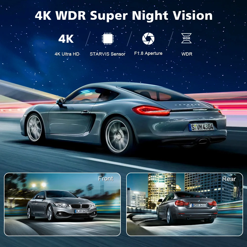 Soam 4K Full HD Dual Dash Camera,Front 4K+Rear 1080P,Built-in WiFi,1.97