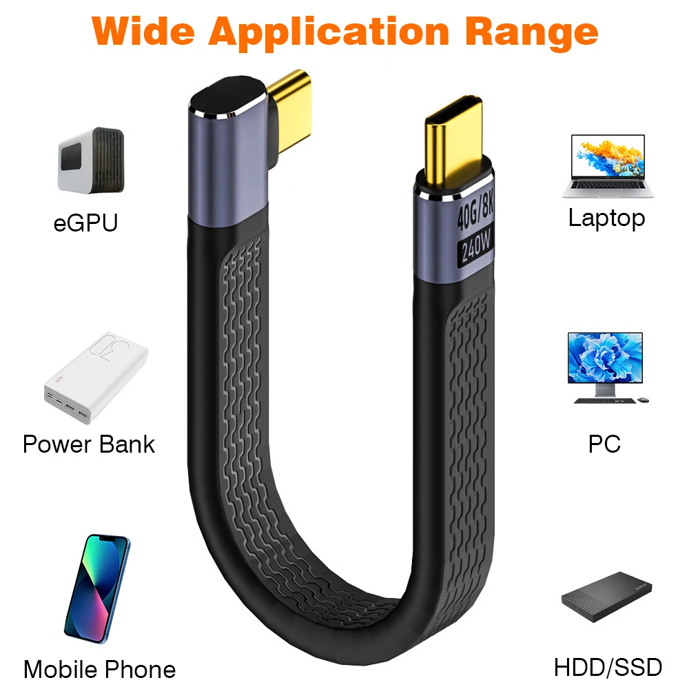 USB 4 90 Degree Thunderbolt3 Elbow USB C Cable 40Gbps Thunderbolt 4 Angle Type C Cable for SSD Laptop Macbook Elbow Connector-6